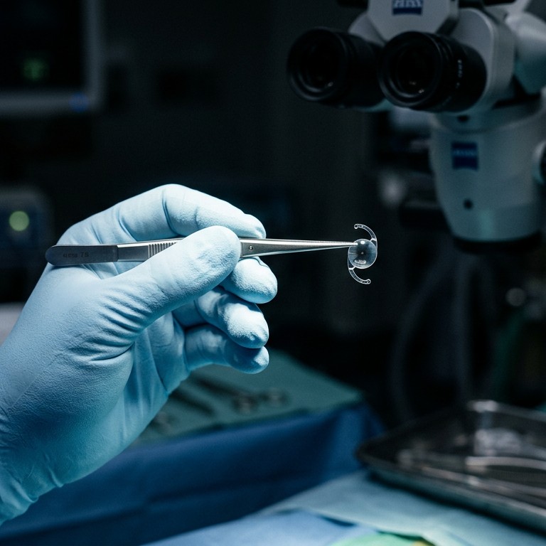 Surgeon holding a Toric IOL lens